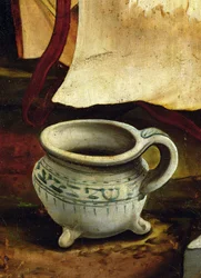 Detail eines Nachttopfs aus der Weihnachtsszene des Isenheimer Altars, Außenflügel, ca. 1512-1516